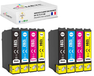 T1285 - 8 cartouches d'encre compatibles avec epson t1285 renard (t1281 t1282 t1283 t1284)  - 2 noirs 2 cyan 2 magenta 2 jaunes