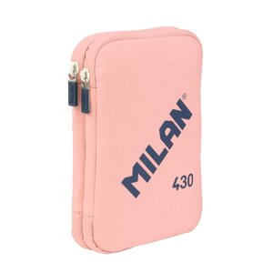 Trousse à crayons Milan Collection 430 à 2 niveaux avec 2 gommes un taille-crayon un crayon un stylo à bille P1 Touch Blue une règle 12 crayons de couleur et 18 marqueurs - Rose