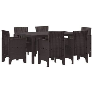 vidaXL Ensemble de salle à manger pour jardin 7 Pièces Marron Rattan Polt
