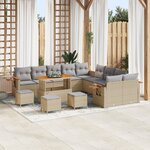 Canapés de jardin 14 pièces avec coussins Beige Poly Rattan Acacia