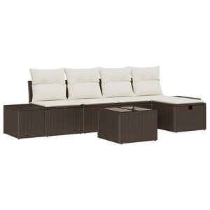 vidaXL Ensemble de canapés de jardin 6 pièces avec coussins en poly rattan marron