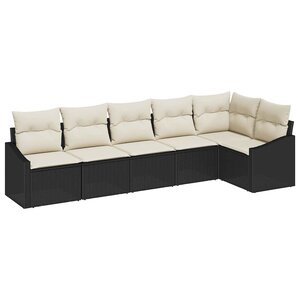 vidaXL Ensemble de canapé de jardin 6 Pièces Noir et Blanc polyrotin