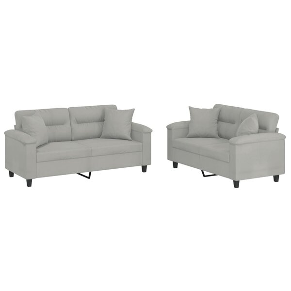 vidaXL Ensemble de canapés 2 Pièces coussins Gris clair Tissu microfibre