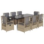 vidaXL Ensemble à manger de jardin et coussins 9 Pièces beige Poly rotin