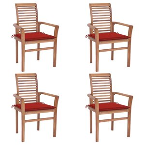 vidaXL Chaises à dîner 4 Pièces avec coussins rouge Bois de teck solide