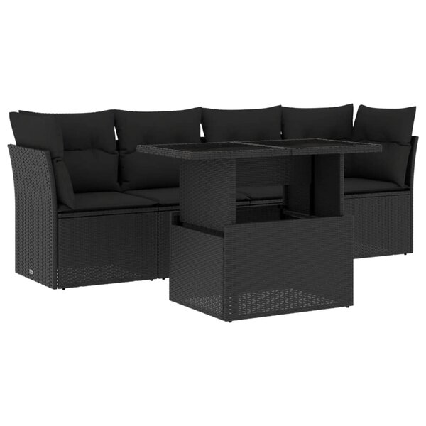 vidaXL Salon de jardin 5 Pièces avec coussins noir résine tressée