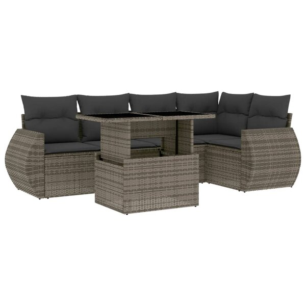 vidaXL Salon de jardin 6 Pièces avec coussins gris résine tressée
