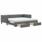 vidaXL Lit de jour avec gigogne et tiroirs gris foncé 90x200 cm tissu