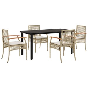 vidaXL Ensemble à manger de jardin avec coussins 5Pièces Beige poly rotin