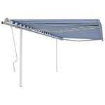 vidaXL Auvent manuel rétractable avec poteaux 4x3 5 m Bleu et blanc