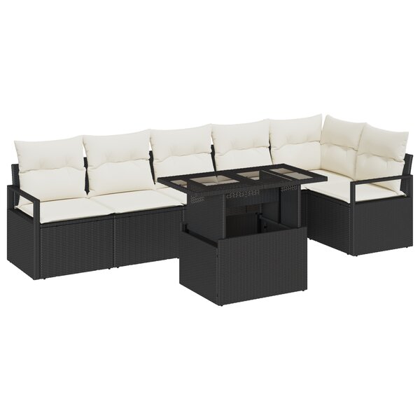 Set de Canapé de Jardin vidaXL 7 pièces avec Coussins Noir Poly Rotin