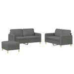 vidaXL Ensemble de canapés 3 Pièces avec coussins Gris foncé Tissu