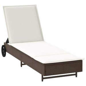 vidaXL Chaise longue avec roues et coussin marron résine tressée