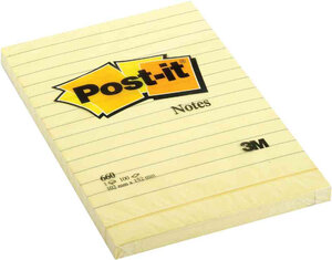 Bloc 100F Notes adhésives 102 x 152 mm ligné POST-IT