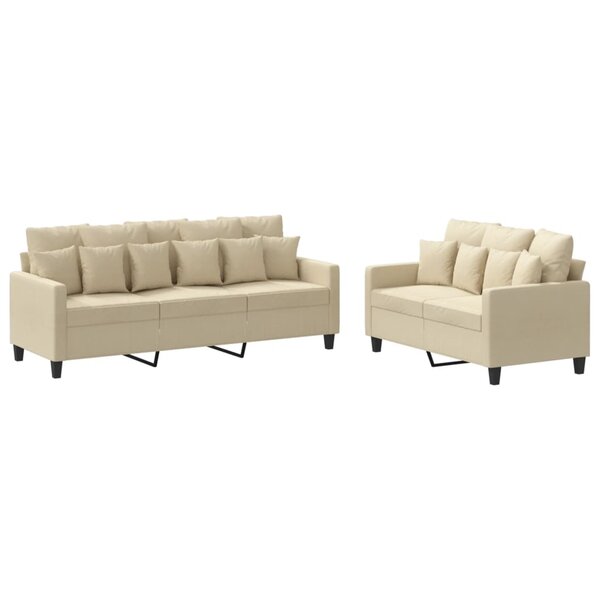 vidaXL Ensemble de canapés 2 Pièces avec coussins Crème Tissu