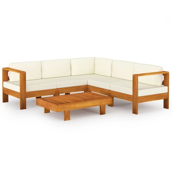 vidaXL Salon de jardin 6 Pièces avec coussins blanc crème Bois d'acacia