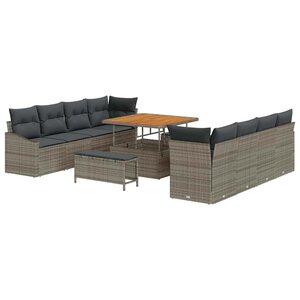 vidaXL Ensemble de canapé de jardin avec coussin 11 Pièces Gris polyrotin