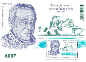 Bloc de 1 timbre Polynésie Française - 30 ans de la mort de Paul-Emile Victor (1907-1995)
