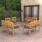 vidaXL Chaises Batavia 8 Pièces avec coussins Bois de teck solide