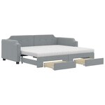 vidaXL Lit de jour avec gigogne et tiroirs gris clair 90x200 cm tissu