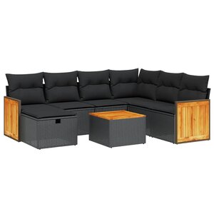 vidaXL Salon de jardin 8 Pièces avec coussins noir résine tressée