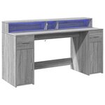 Bureau table poste de travail meuble d'ordinateur informatique étude et lumières LED sonoma 160 x 55 x 91 cm bois ingénierie gris 02_0023809
