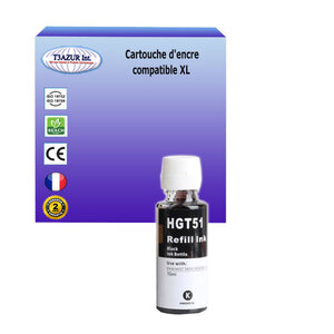 Bouteille d'encre compatible avec HP Smart Tank 610, 615, 617, 618 remplace HP GT51- Noire - 90ml - T3AZUR