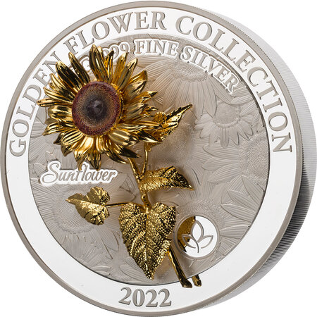 Pièce de monnaie en Argent 25 Dollars g 1000 (1 Kg) Millésime 2022 Golden Flower Collection SUNFLOWER