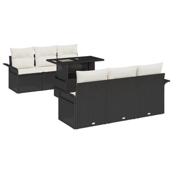 Ensemble de canapé de jardin de 7 pièces vidaXL avec coussins en rattan poly noir