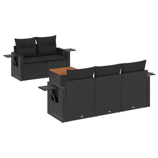 vidaXL Salon de jardin 6 Pièces avec coussins noir résine tressée