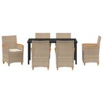 vidaXL Ensemble de salle à manger de jardin de 7 pièces avec coussins beige en poly rattan