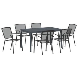 vidaXL Ensemble de Salle à Manger de Jardin de 7 Pièces en Acier Charcoal