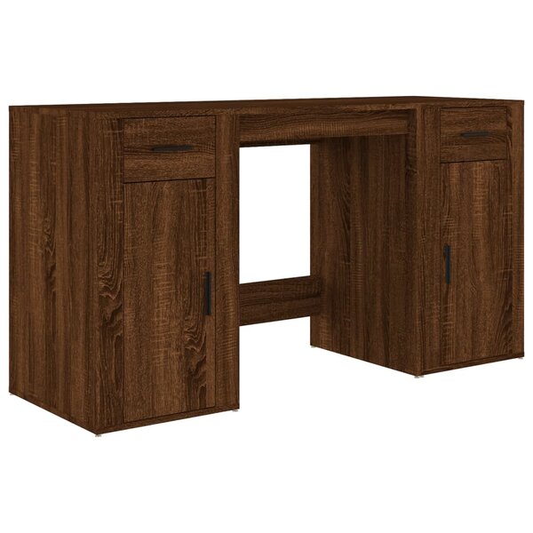 Bureau table poste de travail meuble d'ordinateur informatique étude avec armoire chêne bois d'ingénierie brun 02_0023386