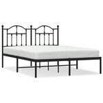 vidaXL Cadre de lit métal avec tête de lit noir 135x190 cm