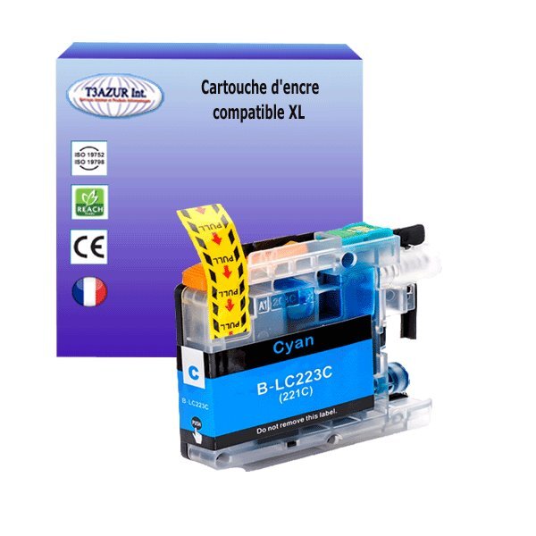 T3AZUR- Cartouche compatible avec Brother LC223 XL pour Brother MFCJ4420DW  MFCJ4425DW  MFCJ4620DW  MFCJ4625DW  MFCJ480DW  MFCJ5320DW Cyan