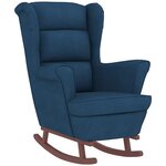 vidaXL Chaise à bascule avec pieds en bois et tabouret Bleu Velours