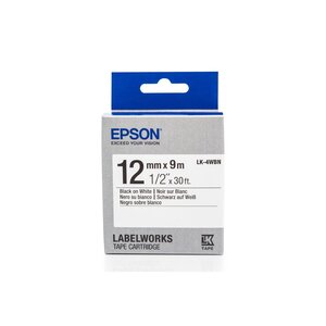 Lk-4wbn cassettes pour imprimantes d'étiquettes (noir sur blanc) 12mm epson