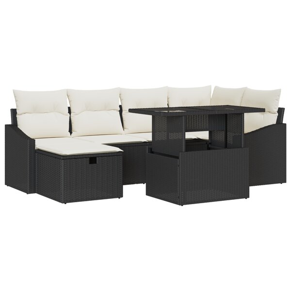 vidaXL Ensemble de Canapés de Jardin 7 Pièces avec Coussins Noir Poly Rattan