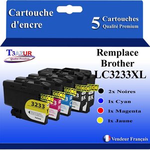 T3AZUR Lot de 5 Cartouches compatibles avec Brother LC3233 XL pour Brother DCP-J1100DW MFC-J1300DW