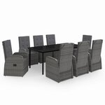 vidaXL Ensemble de salle à manger de jardin avec coussins 9 Pièces Gris