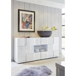 Buffet MILANO - blanc laqué brillant - 2 portes 2 tiroirs - 181 x 43 x 84 cm