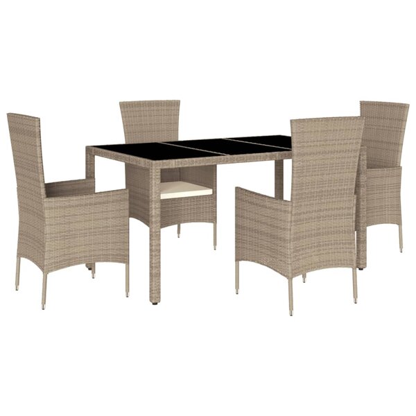 vidaXL Ensemble à manger de jardin avec coussins 5Pièces Beige poly rotin