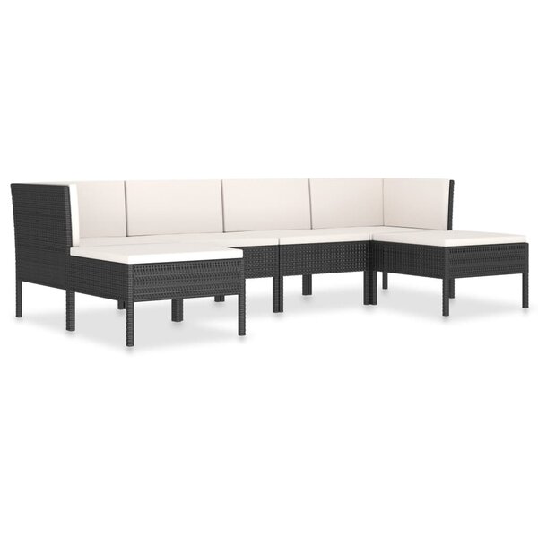 vidaXL Salon de jardin 6 Pièces avec coussins résine tressée noir