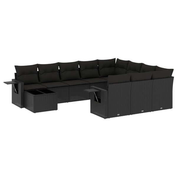 vidaXL Salon de jardin 11 Pièces avec coussins noir résine tressée