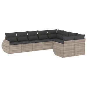 vidaXL Salon de jardin 9 Pièces avec coussins gris clair résine tressée