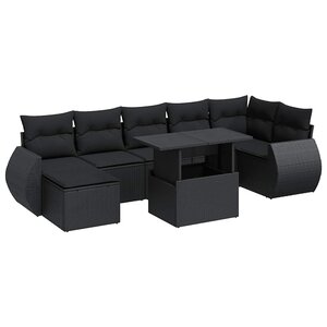 vidaXL Salon de jardin 8 Pièces avec coussins noir résine tressée