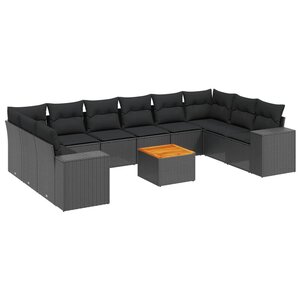 vidaXL Salon de jardin 11 Pièces avec coussins noir résine tressée