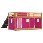 vidaXL Lit superposé avec toboggan et rideaux rose 90x190 cm