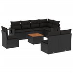 vidaXL Salon de jardin 9 Pièces avec coussins noir résine tressée
