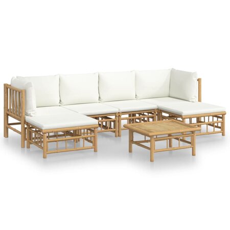 vidaXL Salon de jardin 7 Pièces avec coussins blanc crème bambou